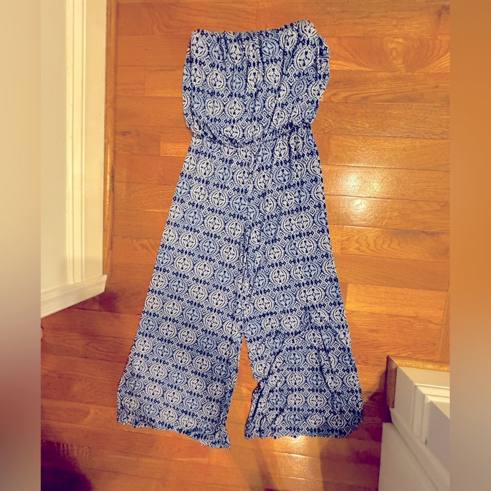 South Moon Under Blue Patterned Strapless Jumpsuit - Picture 6 of 6